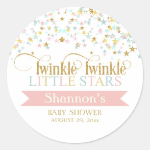 Sticker Rond Jumeaux Petites Étoiles Brillantes Baby Shower Tou