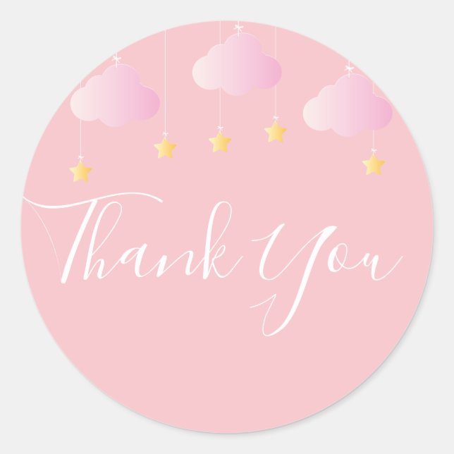 Sticker Rond Jumeler petit baby shower étoile rose (Devant)