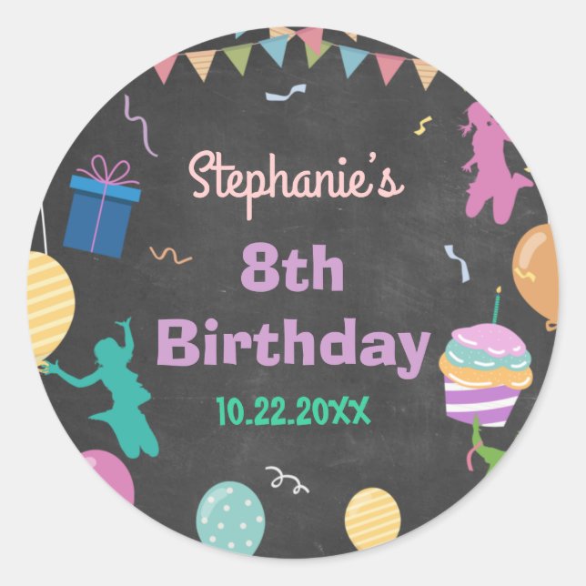 Sticker Rond Jump Birthday Chalkboard Kid Trampoline Party (Devant)