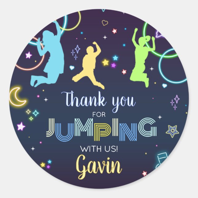 Sticker Rond Jump et Glow Trampoline fête d'anniversaire (Devant)