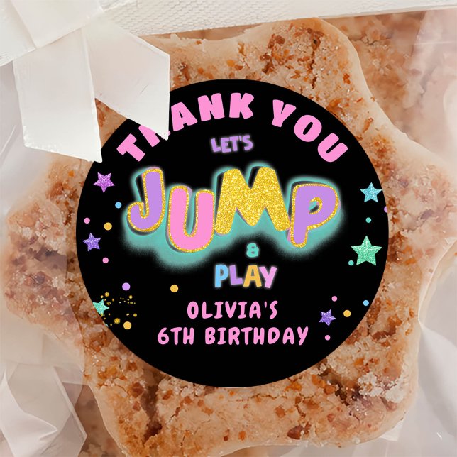 Sticker Rond Jump Trampoline Jump Jouer Merci d'anniversaire (Créateur téléchargé)