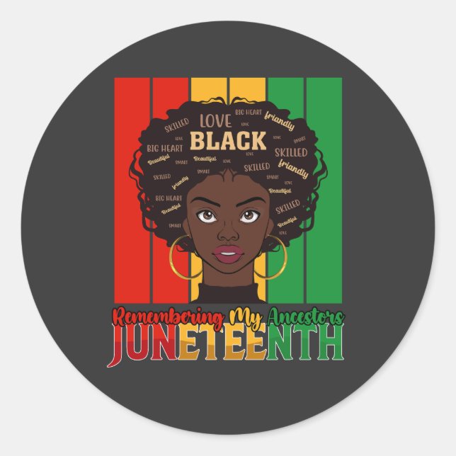 Sticker Rond JunetDix en souvenir de mes ancêtres fille Melanin (Devant)