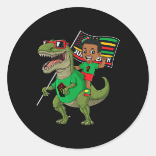 Sticker Rond Junetten Black King Riding T Rex Dino Fun Boys K
