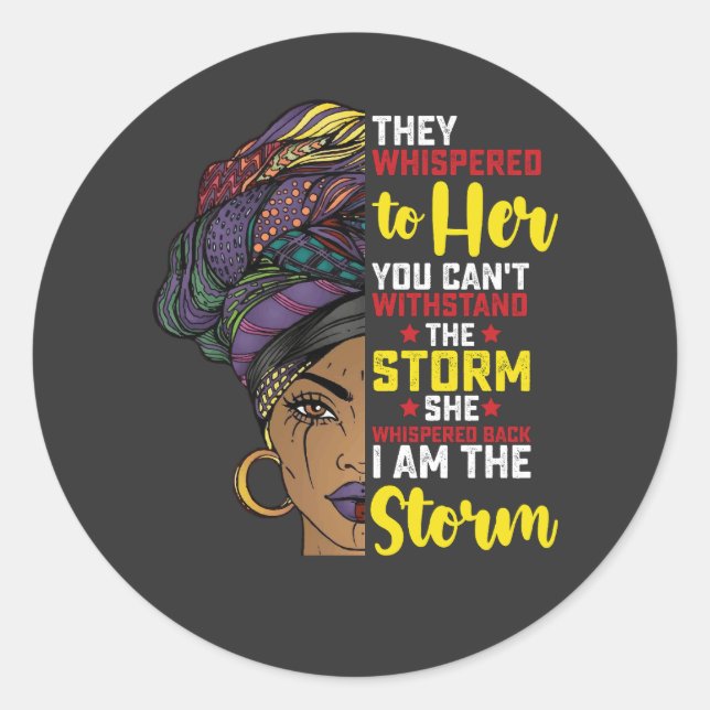 Sticker Rond Junetten Je Suis La Tempête Melanin Black Girl (Devant)