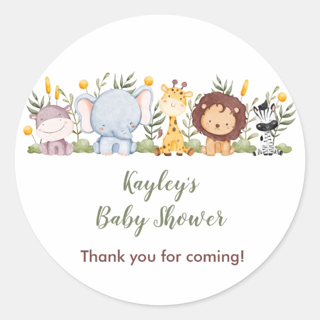 Sticker Rond Jungle Animaux Baby shower Favoriser les autocolla (Devant)