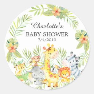 Sticker Rond Jungle Animaux Baby shower Merci Favoriser