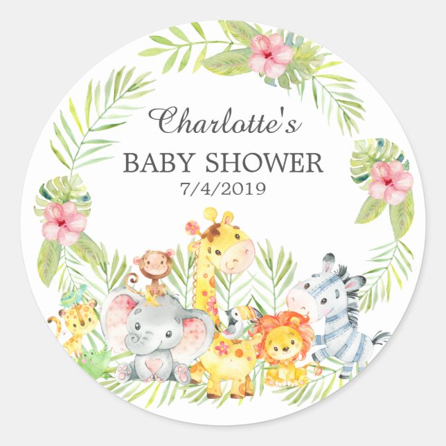 Sticker Rond Jungle Animaux Baby shower Merci Favoriser (Devant)