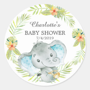 Sticker Rond Jungle Baby shower éléphant Merci Favoriser