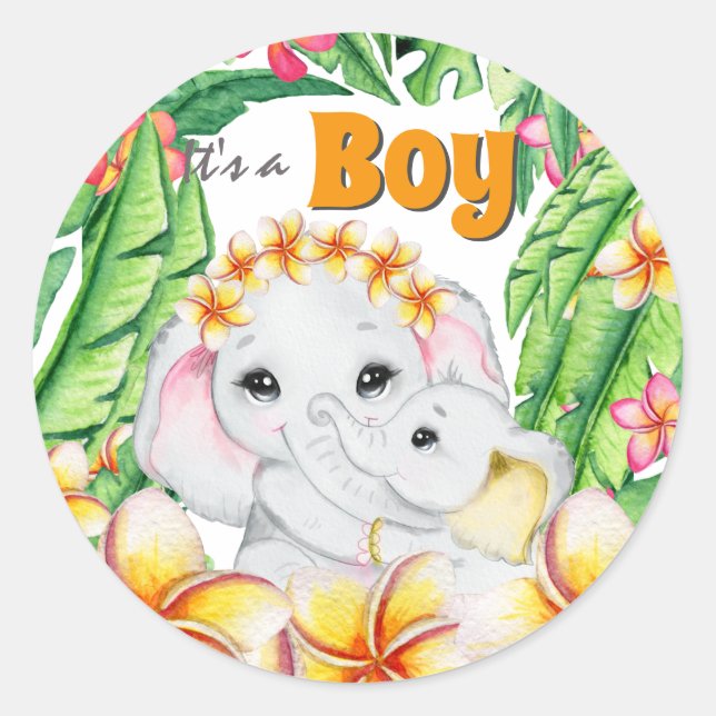 Sticker Rond Jungle fleur bébé garçon faire-part de naissance (Devant)