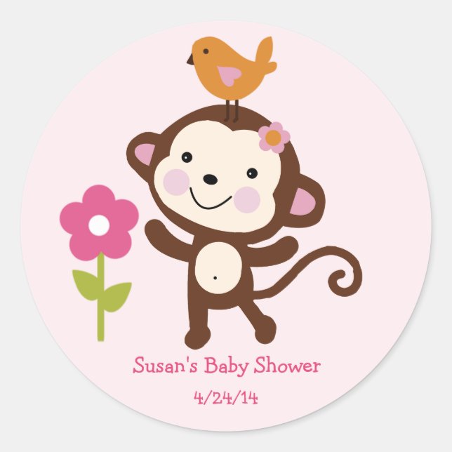 Sticker Rond Jungle Jill/Girl Monkey/Stickers/Cupcake Toppers (Devant)