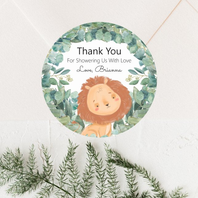 Sticker Rond Jungle Lion Baby shower vert Merci (Créateur téléchargé)
