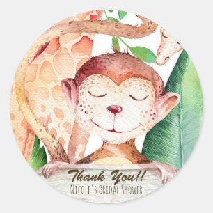 Sticker Rond Jungle Monkey & Giraffe Baby shower Party Favorise