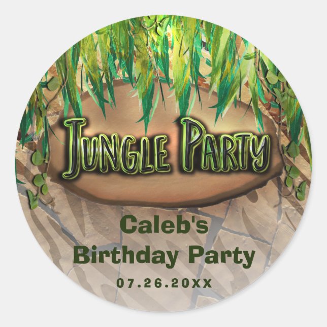 Sticker Rond JUNGLE PARTY Feuilles & Posters de animaux Party F (Devant)