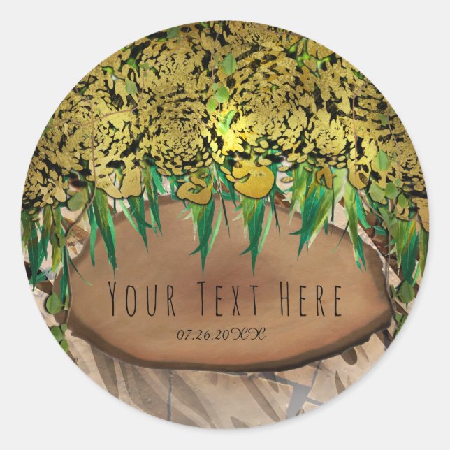 Sticker Rond JUNGLE PARTY Gold Glam Poster de animal Anniversai (Devant)