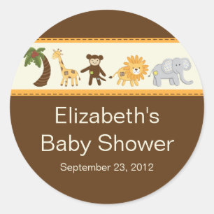 Sticker Rond Jungle Safari Baby shower animal neutre