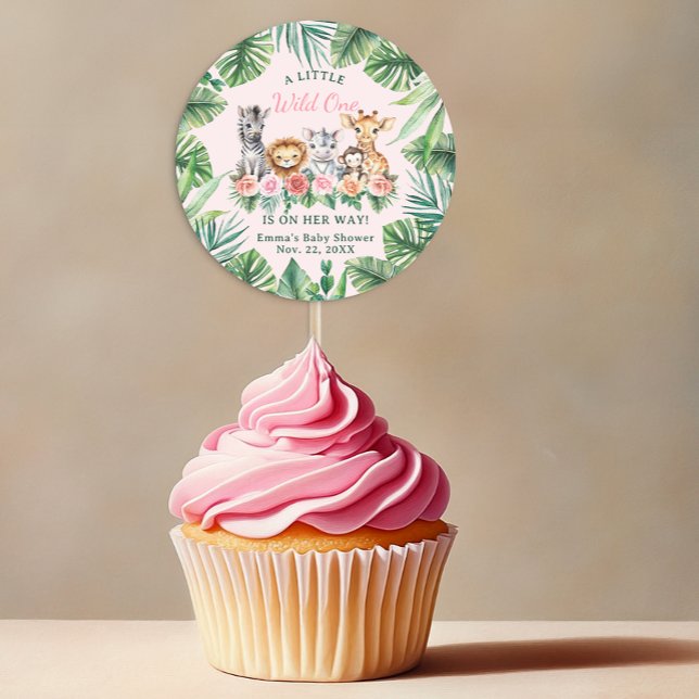 Sticker Rond Jungle Safari Baby shower fille Favoriser les auto (Cute Safar Favor Sticker)