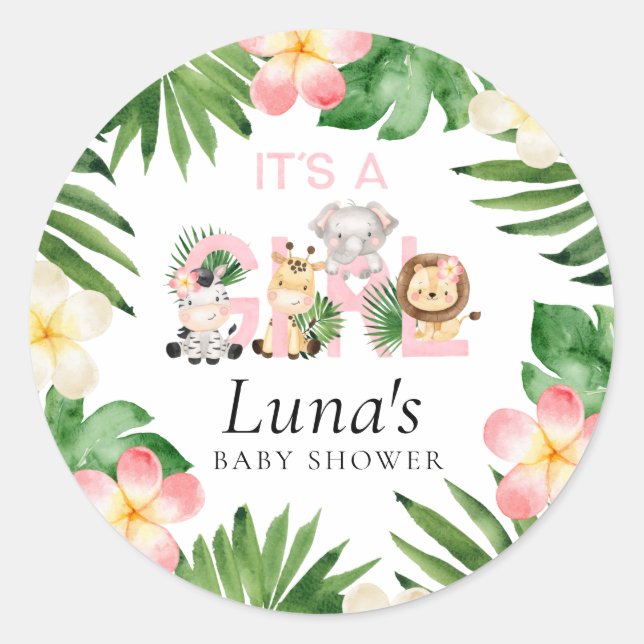Sticker Rond Jungle Safari Baby shower Merci Favoriser les auto (Devant)