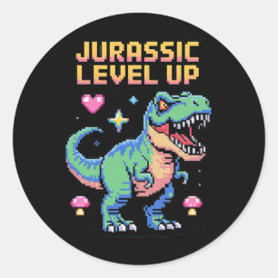 Sticker Rond Juric Level Up Pixel Dinosaur Retro Gamer 1 