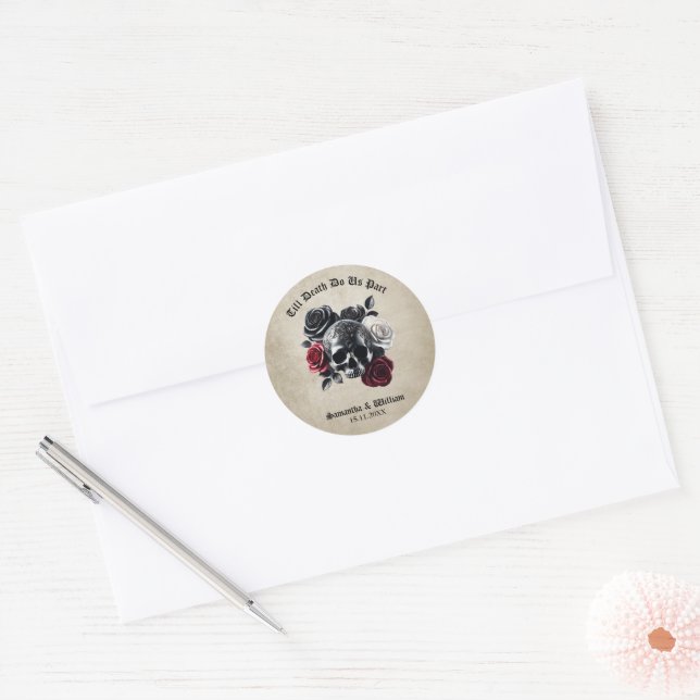 Sticker Rond Jusqu'à ce que la mort nous sépare Mariage d'Hallo (Enveloppe)
