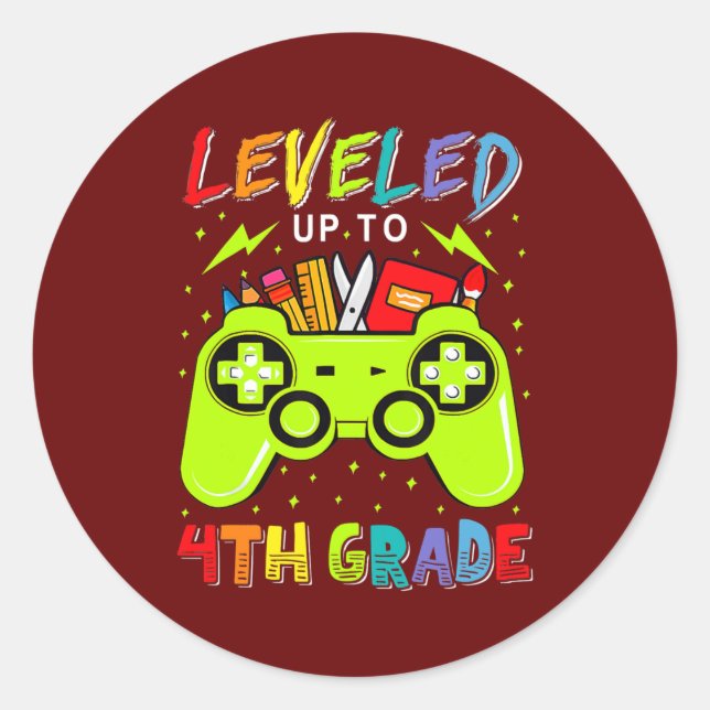 Sticker Rond Jusqu'À La 4E Année Gamer Retour À L'École (Devant)