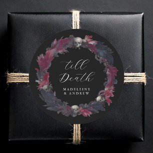 Sticker Rond Jusqu'à la mort Vintage Gothique Mariage Plumes cr