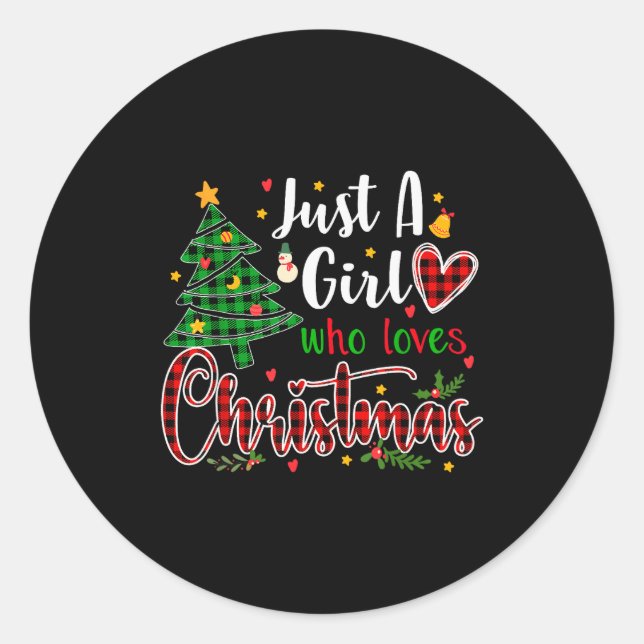 Sticker Rond Just A Girl Who Loves Christmas Funny Xmas Pajama  (Devant)