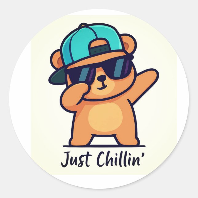 Sticker Rond Just Chillin' - Cool Dab Bear (Devant)