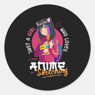 Sticker Rond Just Girl Love Anime Sketching Ramen Manga Otaku