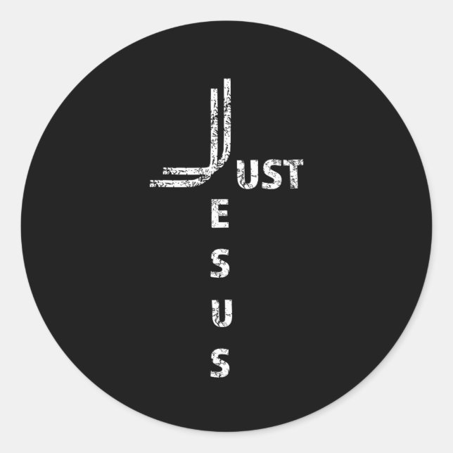 Sticker Rond Just Jesus Minimal Cross Back Design For Christian (Devant)