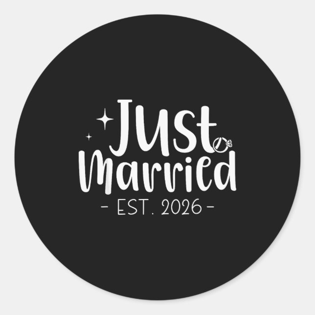 Sticker Rond Just Married 2026 Honeymoon Wedding Couples Fiance (Devant)
