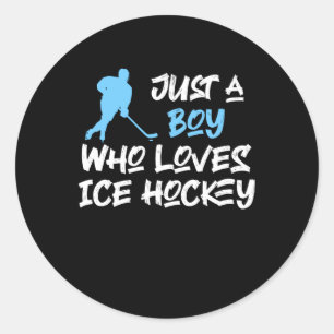 Sticker Rond juste boy who loce hockey