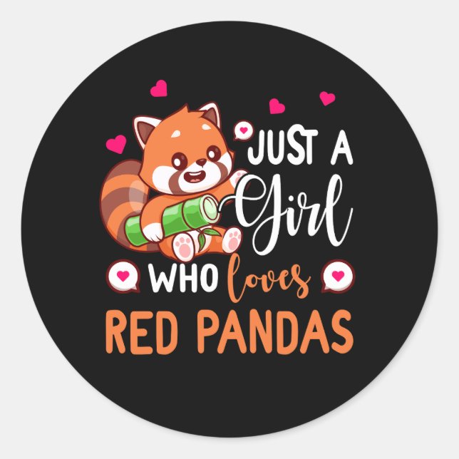 Sticker Rond Juste fille qui aime les pandas rouges Panda rouge (Devant)