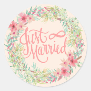 Sticker Rond Juste Marié Joli rose Coral Turquoise Design Flora