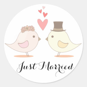 Sticker Rond Juste Marié Lovebirds Pink Mariage Faire-part