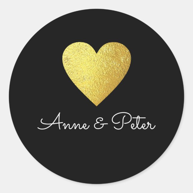 Sticker Rond juste un faux or Love Heart sur blk, mariage (Devant)