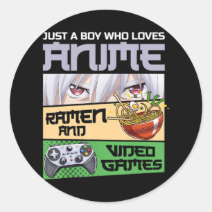 Sticker Rond Juste un garçon qui aime Anime Ramen et jeux vidéo