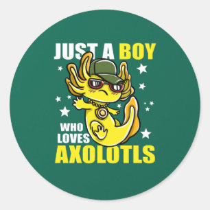 Sticker Rond Juste un garçon qui aime les axolotls mignon Kawai