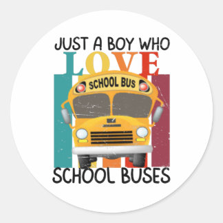 Sticker Rond Juste un garçon qui aime les bus scolaires