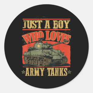 Sticker Rond Juste Un Garçon Qui Aime Les Chars D'Armée Une Chi