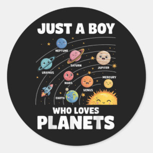 Sticker Rond Juste un garçon qui aime les planètes Système Sola