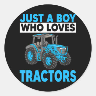 Sticker Rond Juste Un Garçon Qui Aime Les Tracteurs Ferme Anniv