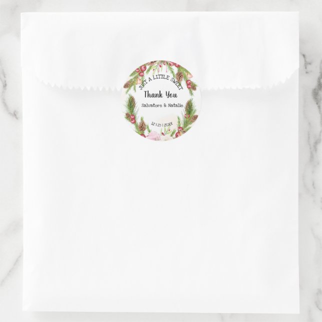Sticker Rond Juste un peu doux Traiter Noël Mariage Faveur (Sac)