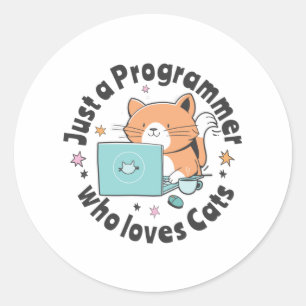 Sticker Rond Juste un programmeur qui aime les chats