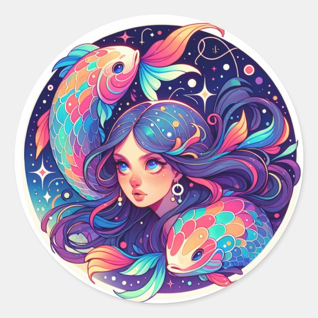 Sticker Rond Juste une fille de pisces | Horoscope Art Christma (Devant)