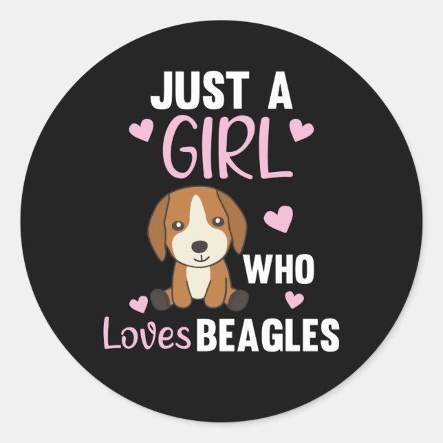 Sticker Rond Juste une fille qui aime Beagle Kawaii Beagle de c (Devant)