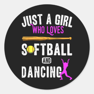 Sticker Rond Juste Une Fille Qui Aime Danser Et Softball Enfant