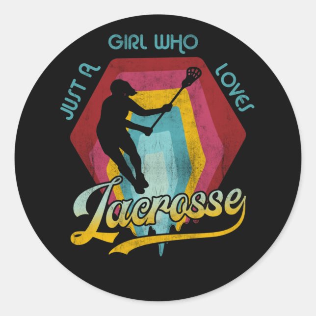 Sticker Rond Juste une fille qui aime Lacrosse Femmes Retro Spo (Devant)