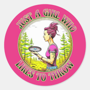 Sticker Rond Juste une fille qui aime lancer Disk Golf