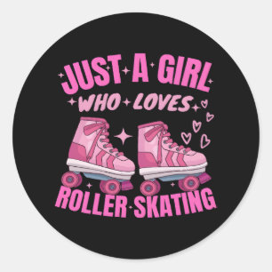 Sticker Rond Juste Une Fille Qui Aime Le Patinage À Roulettes