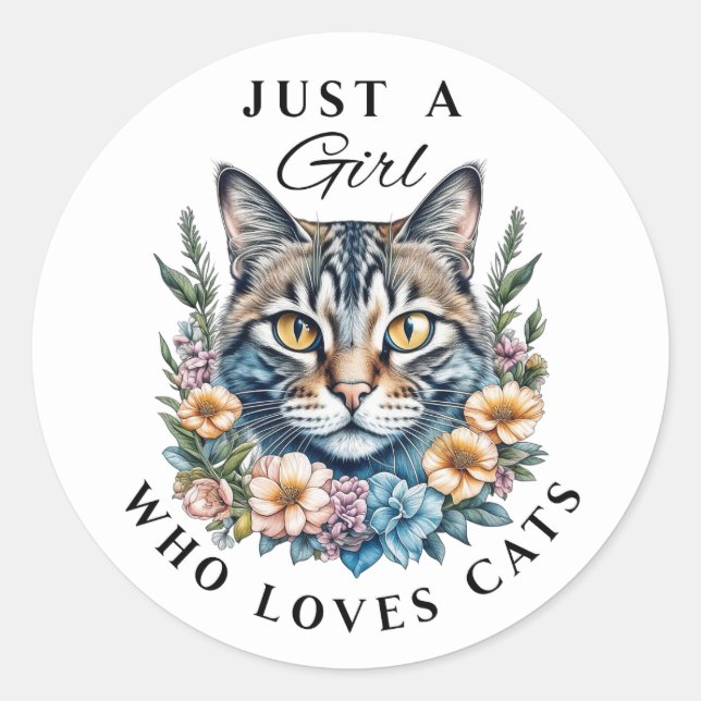 Sticker Rond Juste une fille qui aime les chats (Devant)